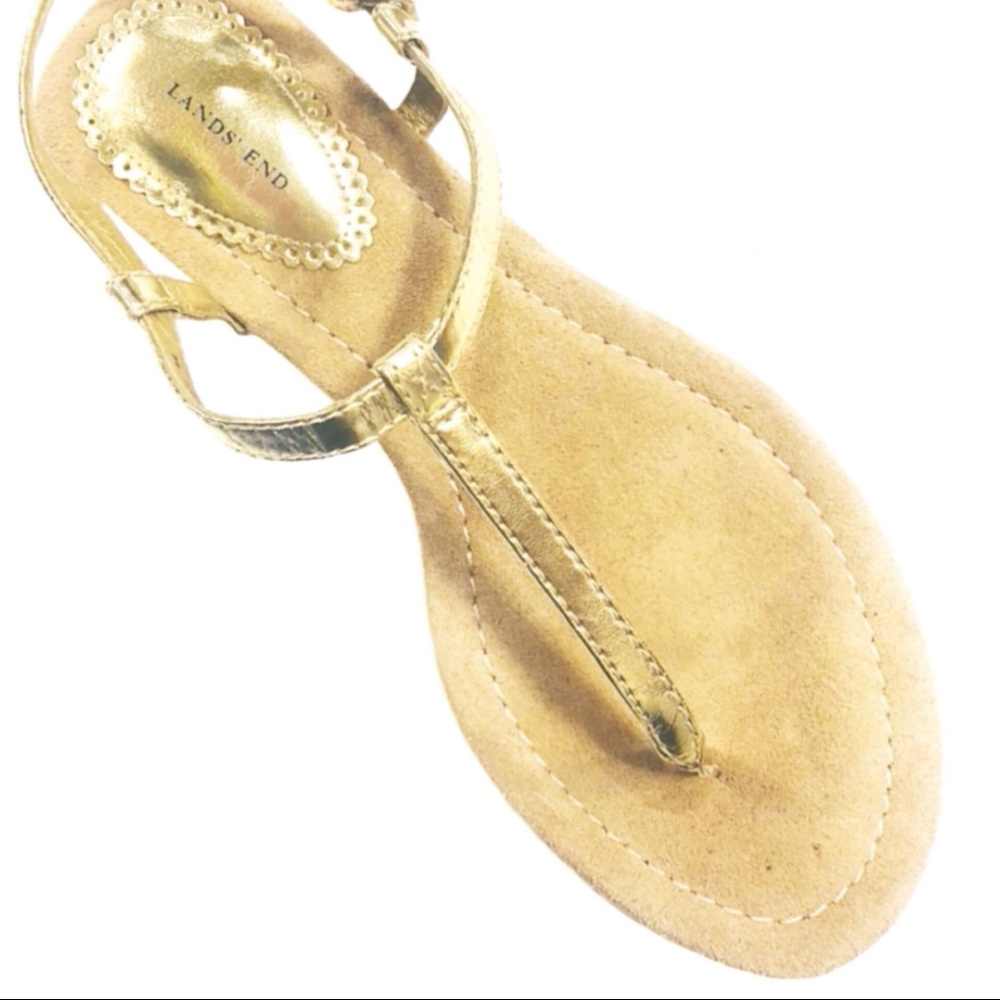 Lands’ End | Gold Metallic T-Strap Sandal